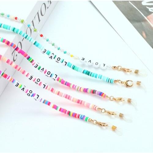 2021 Fashion Student Colorful Beaded Sunglasses Mask Holder Lanyard Letter Resin Non-slip Reading Glasses Chain for Women Gift