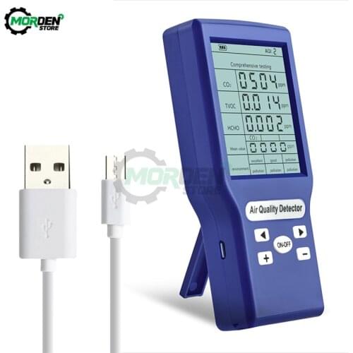 CO2 0-5000 ppm Meters Formaldehyde TVOC Air Quality Detector PM2.5 Carbon Dioxide Tester Detector Built-in Battery