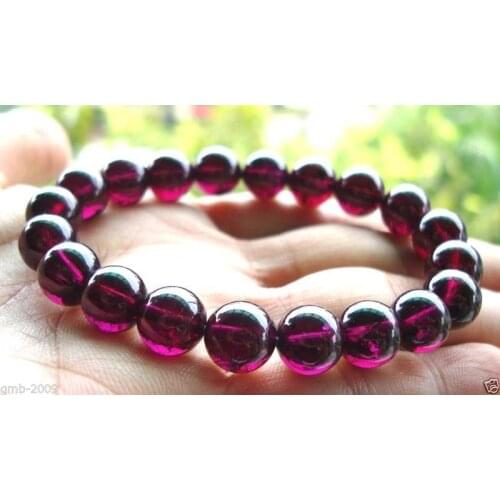 8mm Natural Red Round Garnet Stretchy Bangle Bracelet