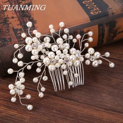 Crystal Pearl Hair Combs For Women Bride Hair Accessories Wedding Hair Comb Bridal Pearl Head Adornment Jewellery