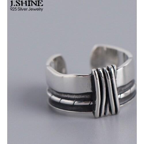 JShine Exaggerated S925 Sterling Silver Knotted Wide Ring Retro Old Geometric Open Finger Cuff Rings for Women Men Fine Jewelry