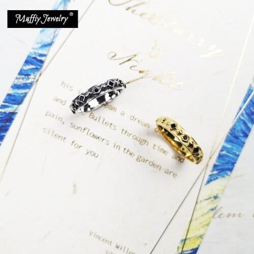 Vintage Ring With Geometry Black Stones 925 Sterling Silver Gold color 2020 New Fine Jewelry Europe Style Gift For Women Men