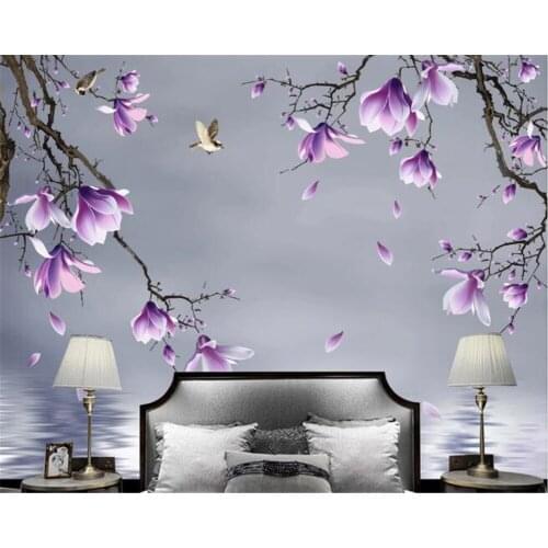 Beibehang Customized beautiful 3D wallpaper HD hand-painted romantic fashion magnolia flower bird background wall decoration