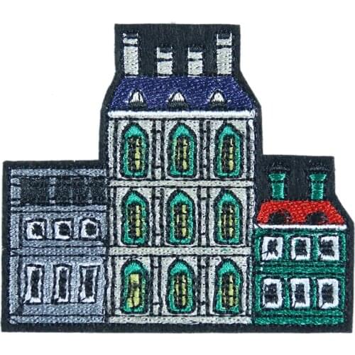 Creative Building Castle Patch High Quality Embroidered Applique Iron on Patches for Clothing Decor DIY Cloth Sticker Wholesale