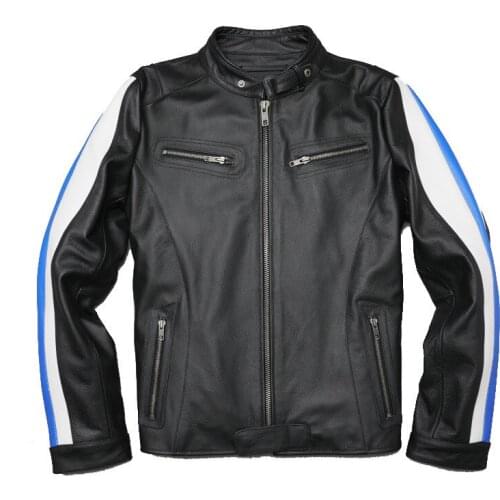 Mens Genuine Leather Jacket Contrast Stitching Motorcycle Leather Jacket Top Layer Cowhide Spring Autumn Jacket