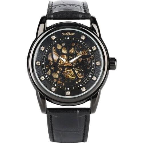 Mens Luxury Business Automatic Mechanical Watches Stainless Steel Case With Brown Leather Watchband Classic Skeleton Watch