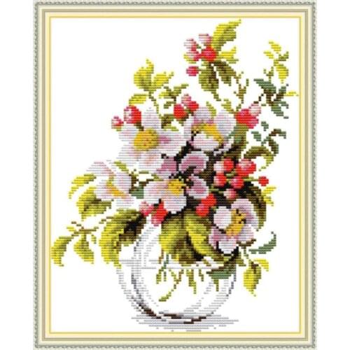 Blooming apple blossoms Chinese Cross Stitch Flowers,Sets for Embroidery Kits 11ct 14ct Printed Canvas DMC DIY Needlework Sets