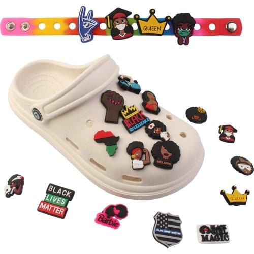 22Pcs Black Lives Matter PVC Shoe Charms For Croc Charms Designer Bulk Decoration Croc Accessories Fit Clog Jibz Kids Party Gift