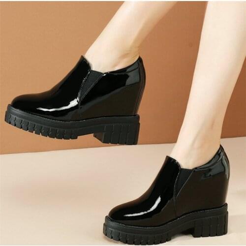 Casual Shoes Women Genuine Leather Wedges High Heel Platform Pumps Shoes Female Round Toe Fashion Sneakers Med Top Punk Trainers