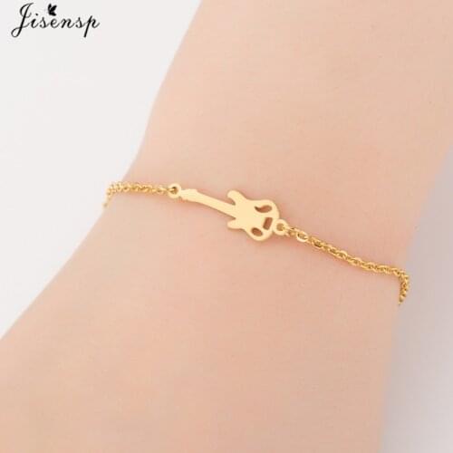 Jisensp Adjustable Gold Stainless Steel Bracelet Musical Guitar Charm Bracelet for Women Men Punk Jewelry Pulseras Mujer