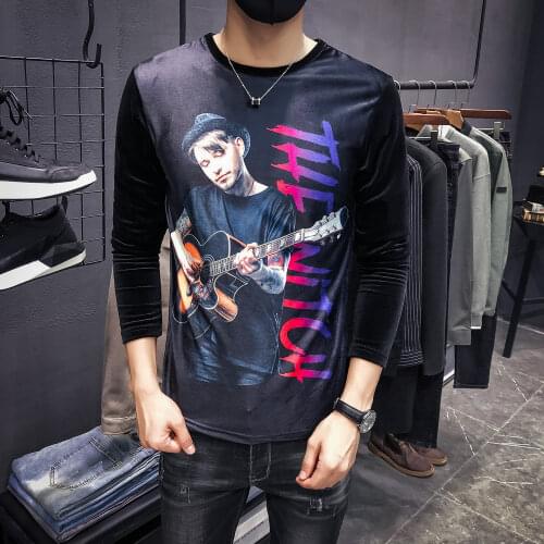 Royal Long Sleeve O Neck Luxury Slim Fit Men Velour Fashion Singer Printing Velvet T Shirt Homme Club Outfit
