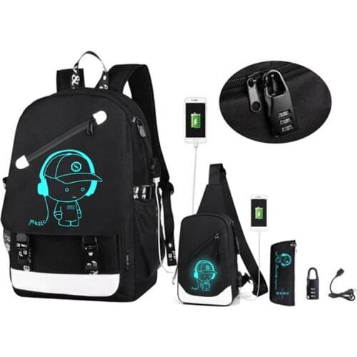 Anime Cartoon Luminous Anti-theft kids School Backpack with USB Charging Port Fashion College School Bags Boys Bookbag mochila