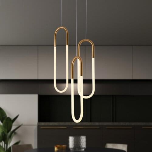 Modern Iron U Style Gold Pendant Lights Energy Saving Tube lustre luminaire suspension Light Fixtures For Living Room Hanglamp