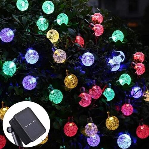 Solar LED Crystal Ball String Light 6M Waterproof Fairy Lights Christmas Wedding Garland Garden Lawn Tree Outdoor Decoration