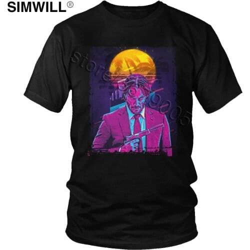 Vintage John Wick T-Shirt Novelty Casual Cotton Shirts Mens Short Sleeves O-neck Retrowave Art Tshirt Summer Tee Tops Fan Gift