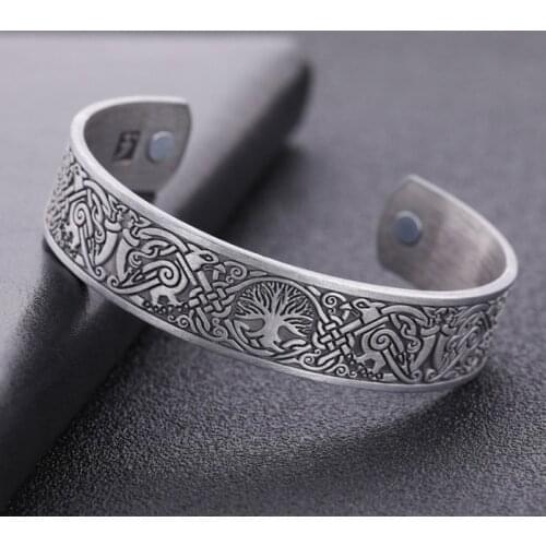 Vintage Viking Tree of Life Totem Cuff Magnetic Bangle Bracelet Mens Classic Party Jewelry