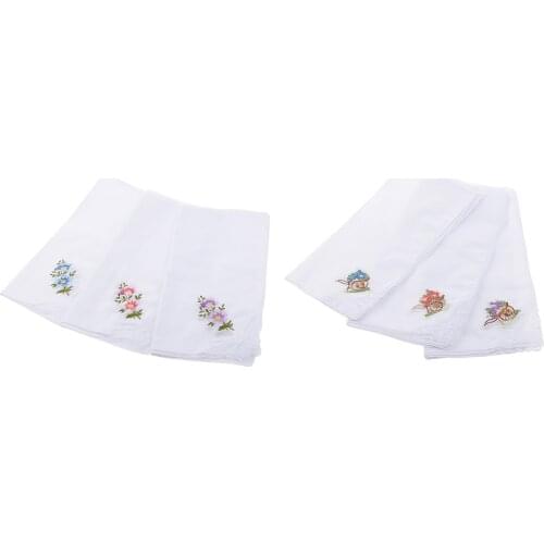 24x Womens Flower Embroidery Cotton Handkerchief Hanky Wedding Party Hankie