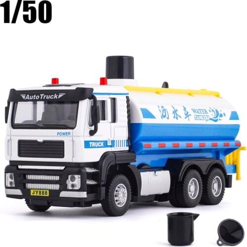 1:50 water tankers alloy pull back sprinkler model green work truck toy simulation sound light music kids toys gifts