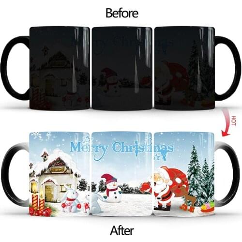 1Pcs New 350ml Merry Christmas Color Changing Mugs Ceramic Milk Coffee Cup Gift for Family Children Friends