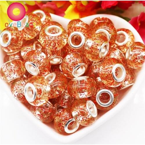 10Pcs Gold Glitter Sparkling Powder Rondelle Spacer Large Hole Women Waist Beads Fit Pandora Charms Bracelet Hair Beads Jewelry