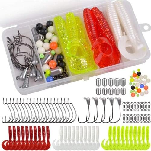 110Pcs/box Soft Silicone fishing Lures jigging bait bionic Artificial Bait with jig hook Metal sinker for Trout fishing rigs kit