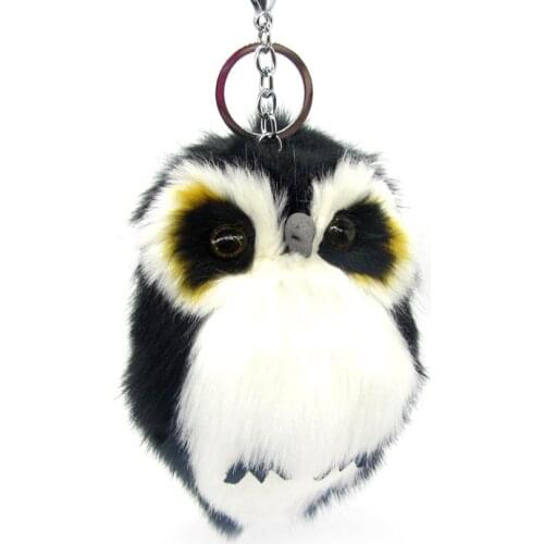 15CM Fluffy Rabbit Fur Owl Keychain For Womens Cute Girls Pompom Fur Key Chains On Bag Car Trinket Female Party Gift