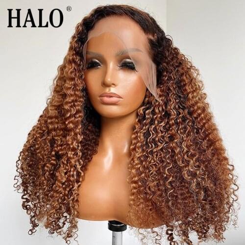 1B/30 Ombre Water Wave Curly Remy Lace Front Human Hair Wigs Highlight Deep Wave Brown Lace Frontal Wig Pre Plucked Hair Wig