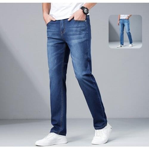 2021 Loose blue Jeans Mens Business Youth Straight Jeans Mid Waist Stretch Slim Casual Mens Pants Denim Fashion Trousers Men