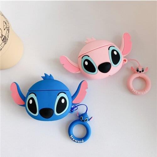 3D Cartoon Cute Stitch Earphone Case with Finger Ring Strap for Airpods Pro Lovely Funny Style Silicone Cover for Airpod 1/2