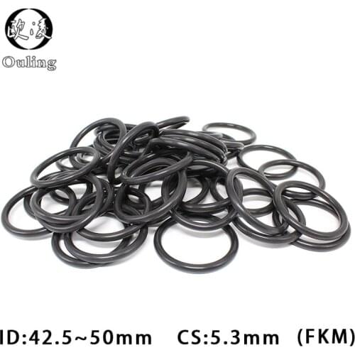 5PC Fluorine rubber Ring Black FKM O-ring Seal CS5.3mm ID42.5/43.7/45/46.2/47.5/48.7/50mm O Ring Gasket Oil Ring Sealing Washer