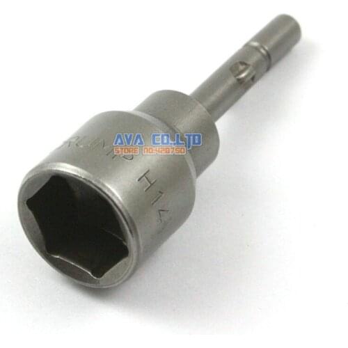 5 Pieces 14mm Hex Socket Nut Setter Driver Bit S2 Steel 6mm Round Shaft 65mm Long