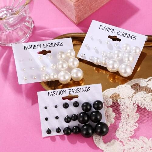 9pairs White Simulated Pearl Earrings Set For Women Jewelry On Ear Ball Stud Earrings kit Bijouteria brincos Bijoux Dropshipping