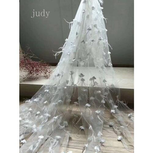 Free shipping stock 5yards ax84# 6 color feather lovely style net paste 3D flower for wedding party fabric