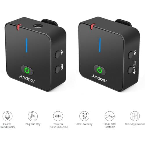 Andoer MX5 2.4G Wireless Recording Microphone System with Transmitter Receiver Clip-on Lavalier Mic for Smartphone DSLRs DV Vlog