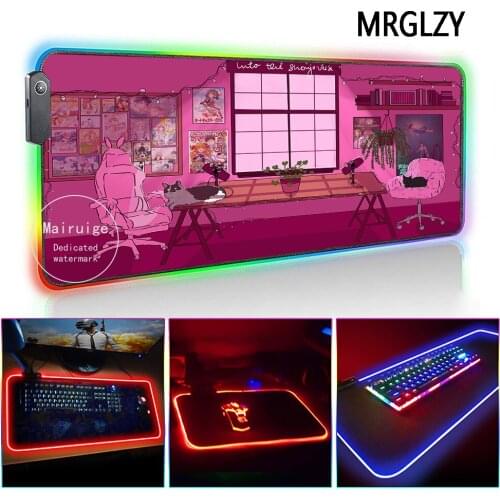 MRGLZY Kawaii Pink LED Light RGB Large Mouse Pad Rug Carpet XXL Genshin Impact DeskMat Gaming Accessories for PC Laptop Keyboard
