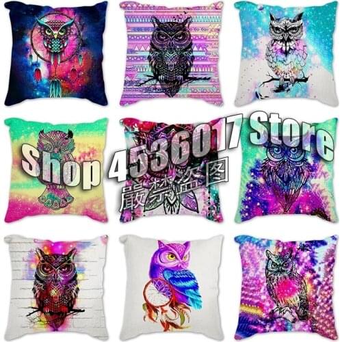 Owl Home Decorative Sofa Camping Cushions Animal Throw Pillow Case Linen High Quality Print Square Pillows Cushion Cover Car