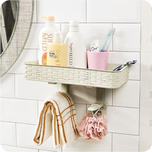 Traceless Strong Sucker Hook Racks Mop Holder Wall Mounted Kitchen Bathroom Suction Shelves Strong Cosmetic Storage Rack
