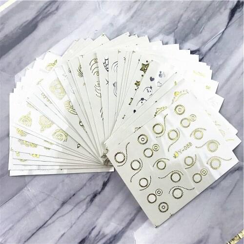 30Sheets Gold 3d Nail Art Stickers Hollow Decals Mixed Designs Adhesive Flower Water Decal Nail Tips Decorations Salon Accessory
