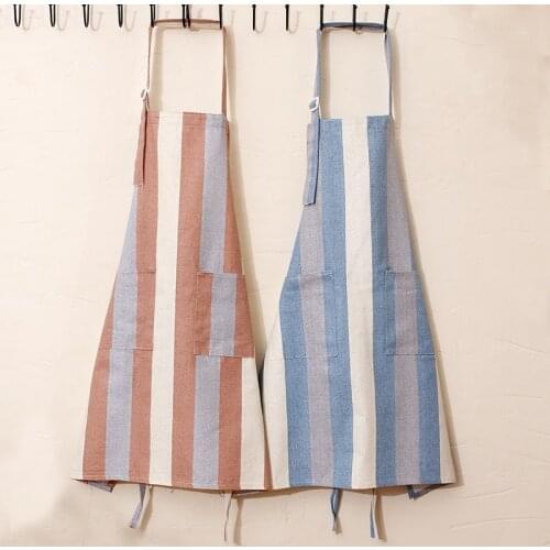 100% Cotton Kitchen Apron New Women Men Cooking Apron Stripe / Grid Bibs With Pocket Waiters Work Aprons