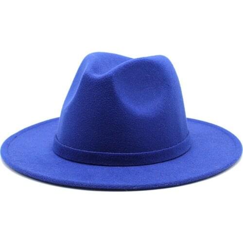 Seioum Men Women Wide Brim Wool Felt Jazz Fedora Hats British style Trilby Party Formal Panama Cap Black Yellow Dress Hat 61CM