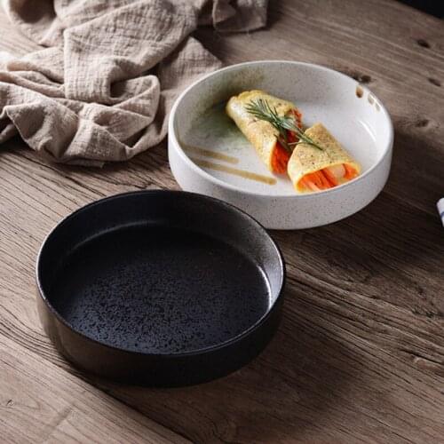 Japanese and Korean Ceramic Western Dish Deep Dish Round Dish Creative Baked Rice Dish Salad Dish Large Home Cutlery Set