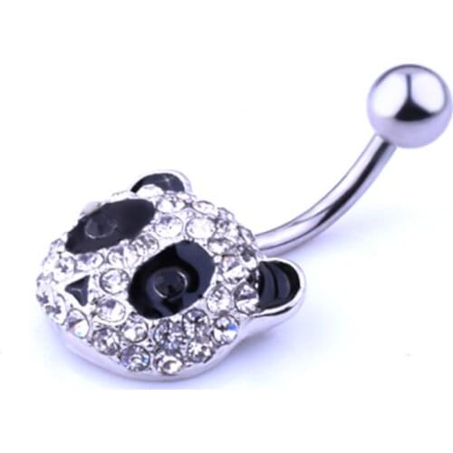 New Surgical Steel Cute Animal Panda Dangle navel rings Crystal Navel Bars black Panda Belly Button Ring Navel Piercing Jewelry