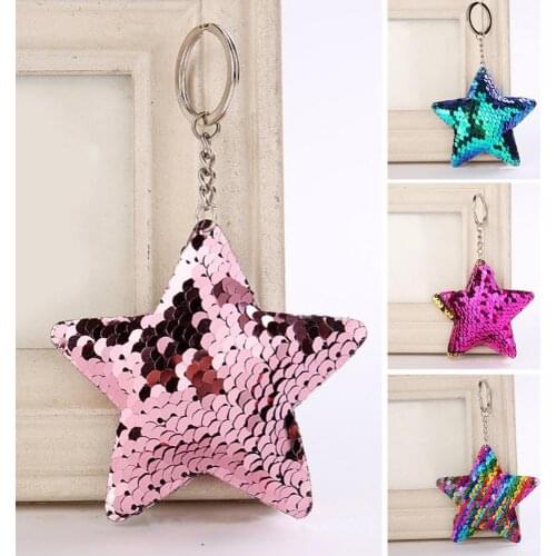 Hot Sales Women Glitter Sequins Star Car Keychain Key Ring Bag Hanging Ornament Pendant