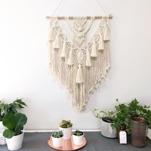 Macrame Hand Woven Tapestry Wall Hanging Boho Chic Bohemian Geometric Art Home Decor for Wedding Party Apartment Dorm Room