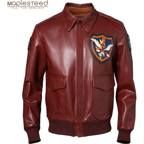 Fashion Men Leather Jacket 100% Genuine Cowhide Yellow Wine Red Color Flight Military Coat Biker Clothing Autumn Asian Size M592