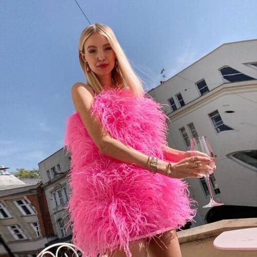 Fashion Sexy Women Dress Feathers Tulle Dresses Strapless Backless Plus Size Photography Birthday Party Custom Made