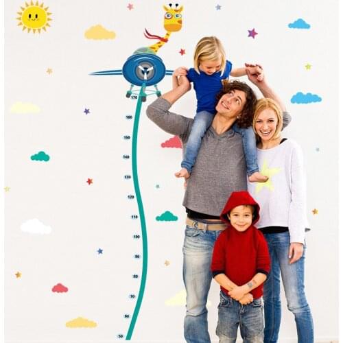 Cartoon height measure wall stickers for kids rooms giraffe monkey height ruler chart growup wall decals nursery home decoration