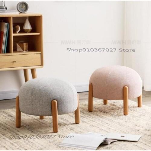 Solid Wood Low Stool Household Small Stool Fabric Shoe Changing Stool Creative Sofa Stool Living Room Simple Round Stool
