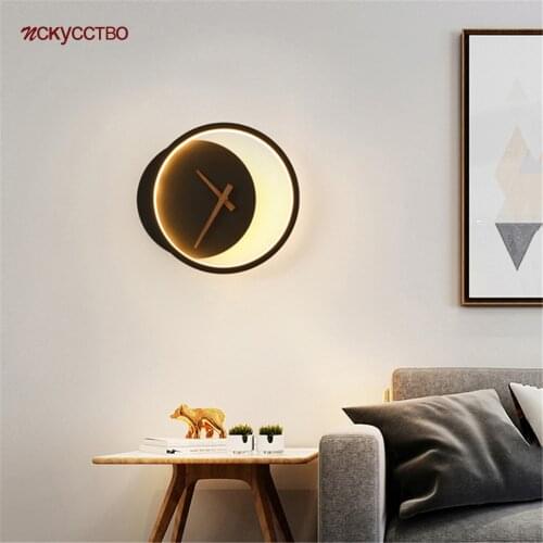 Nordic Minimalism Home Deco Round Clock Led Wall Lamp Elegant Living Room Dining Room Loft Wall Sconce Circle Ring Light Fixture