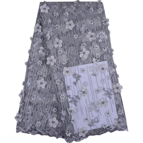 2018 New African Lace Fabric High Quality 3D Flower French Net Lace Wedding Nigeria Embroidered Party Dress In Gray 1305